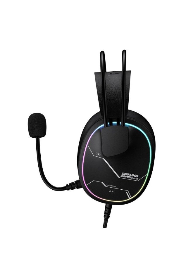 onikuma X91 RGB Wired Over-Ear Gaming Headset with Noise Cancelling Microphone, 50mm Hi-Fi Dynamic Drivers, Stereo Surround Sound, USB & 3.5mm Dual Connection for PC, Console and Mobile Gaming - Image 2